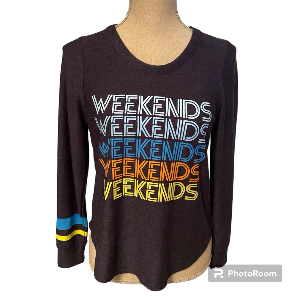 CHASER TOP TEE LONG SLEEVE BLUE MULTI COLOR WEEKENDS VIBE SIZE S Wore 1x